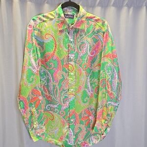 Ralph Lauren Green and Pink Casual Button Down Shirt